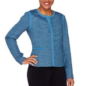 Dennis Basso Blue Textured Tweed Blazer Jacket Long Sleeve Lined 8